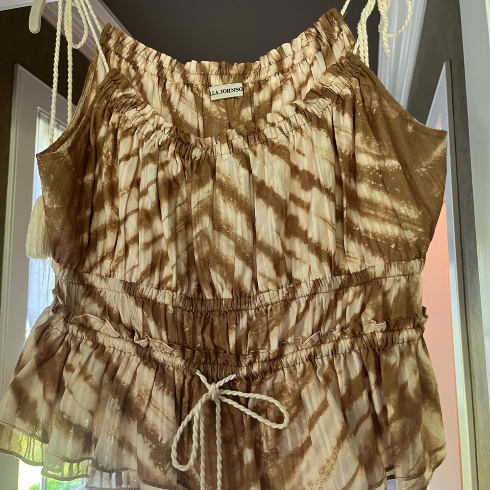 Ulla Johnson tan and cream sleeveless blouse